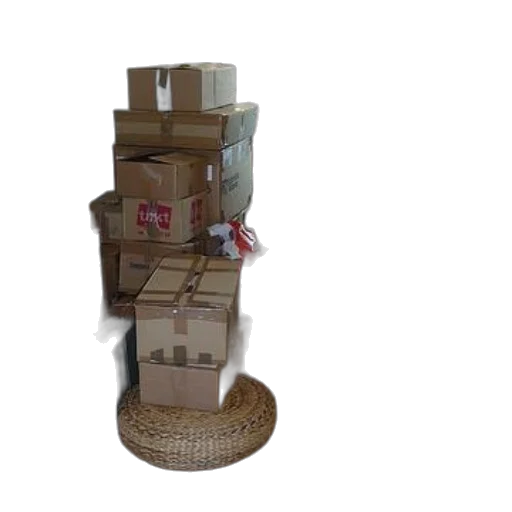 furniture, hat, robot, crown, 3d render, room, filled, boxes transparent PNG cut-out