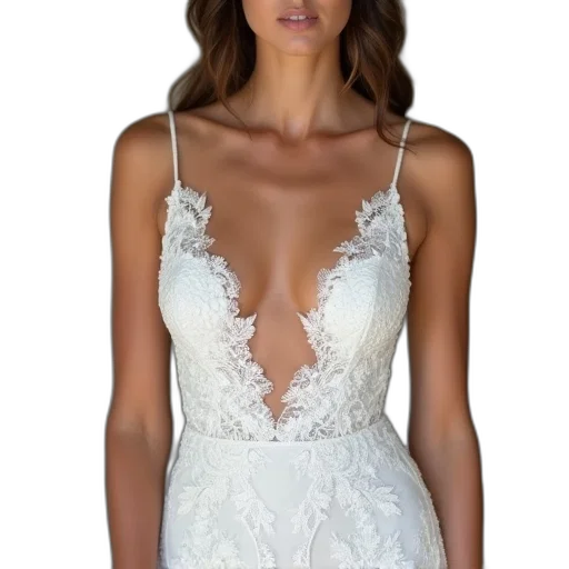 dress, white, deep, neck transparent PNG cut-out