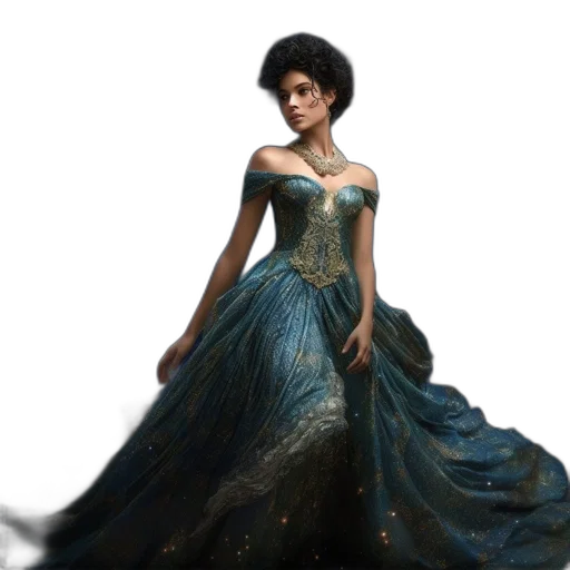 dress, crown, fantasy art, concept art, 3d render, photorealistic, outer space, dark transparent PNG cut-out