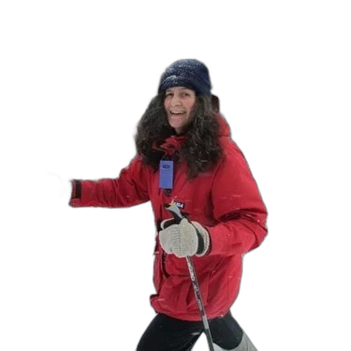 jacket, staff, hat, face, snow, woman, red, blue transparent PNG cut-out