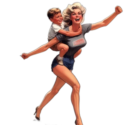 concept art, exuberant, woman, runs, through, urban, landscape, carrying transparent PNG cut-out