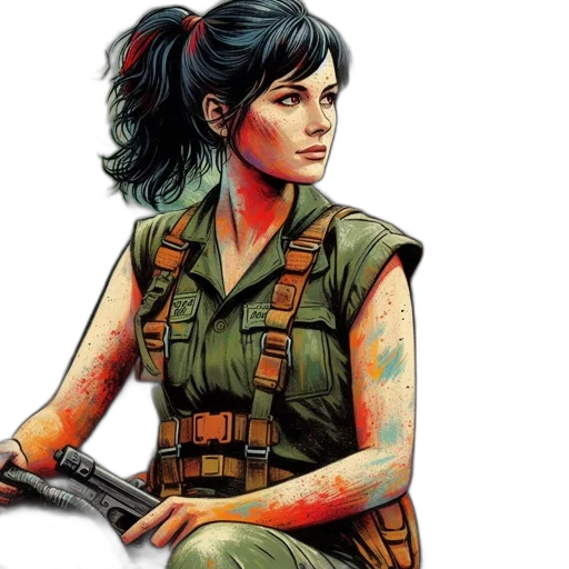 comic book art, concept art, fantasy art, photorealistic, woman, red, streaks, her transparent PNG cut-out