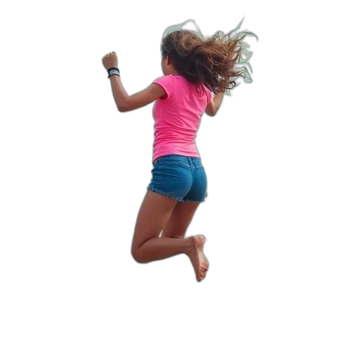 hair, young, woman, jumping, air, beach, wearing, pink transparent PNG cut-out