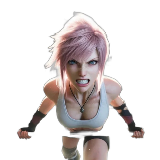 weapon, face, concept art, cyberpunk, 3d render, photorealistic, woman, vibrant transparent PNG cut-out