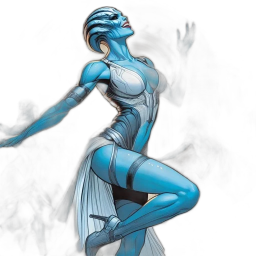 concept art, comic book art, fantasy art, 3d render, blue, blue-skinned, alien, woman transparent PNG cut-out