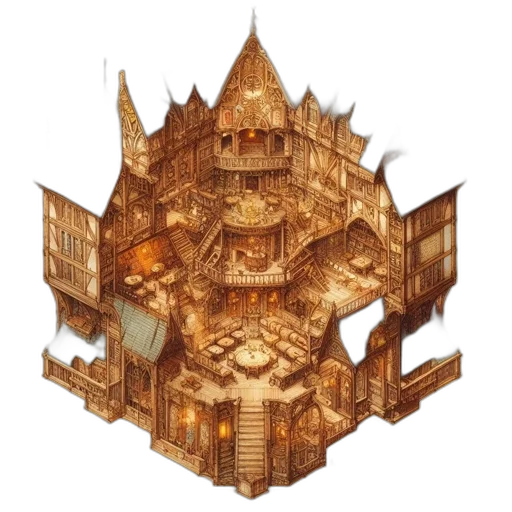 crown, building, concept art, pixel art, fantasy art, 3d render, golden, earth tones transparent PNG cut-out