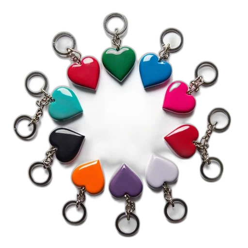 jewelry, colorful, collection, keychains, arranged, circular, pattern, white transparent PNG cut-out