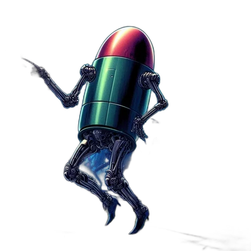 robot, creature, jacket, weapon, concept art, 3d render, fantasy art, pixel art transparent PNG cut-out