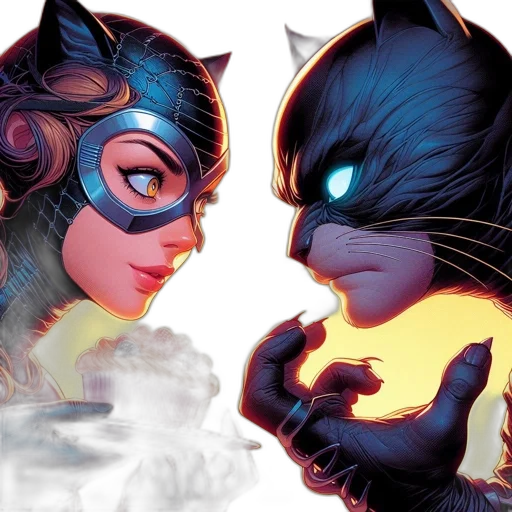 comic book art, concept art, animated, image, cat-like, figure, approaches, woman transparent PNG cut-out