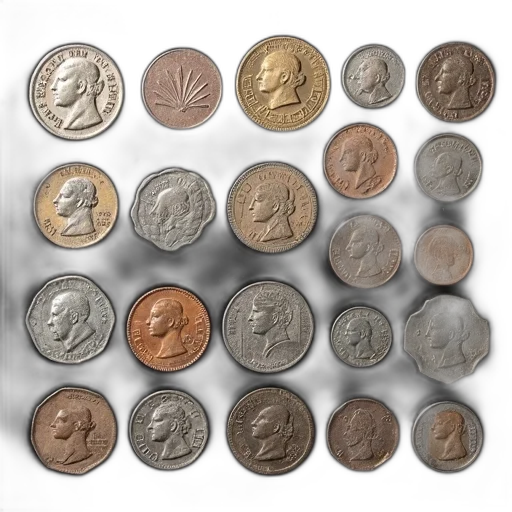 earth tones, collection, old, coins, displayed, black, background, vary transparent PNG cut-out
