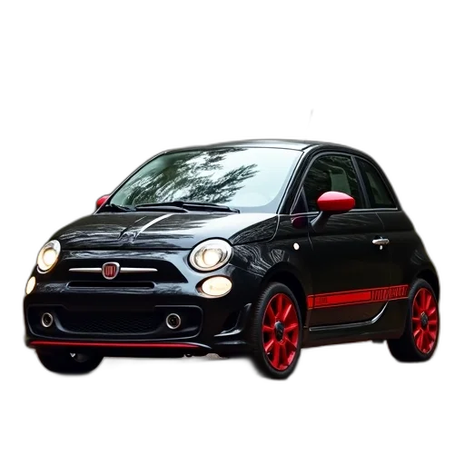 car, photorealistic, 3d render, cartoon, concept art, black, red, fiat transparent PNG cut-out