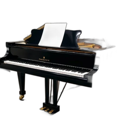 photorealistic, 3d render, sleek, black, grand, piano, white, keyboard transparent PNG cut-out