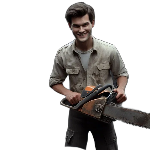weapon, staff, sword, concept art, 3d render, youthful, man, smiles transparent PNG cut-out