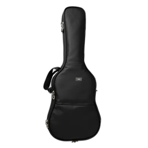black, guitar, case, silver, zipper, strap, displayed, against transparent PNG cut-out