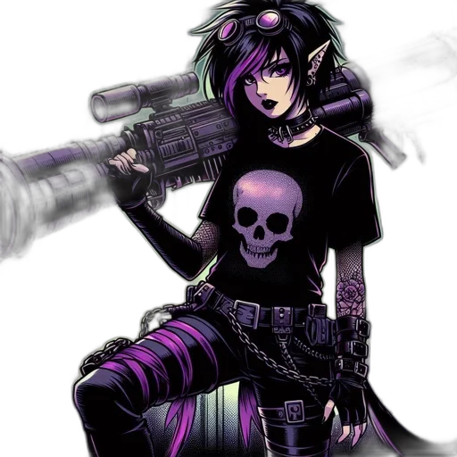 weapon, cyberpunk, concept art, pixel art, anime, dark, monochrome, gothic transparent PNG cut-out