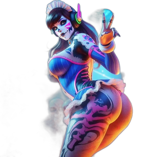 robot, staff, dress, concept art, fantasy art, cyberpunk, 3d render, neon lights transparent PNG cut-out