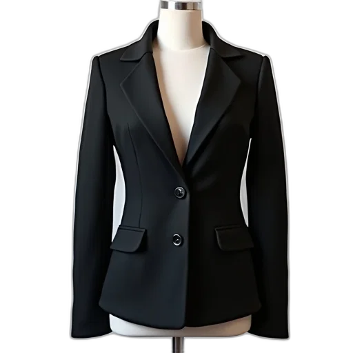 jacket, black, blazer, fitted, silhouette, buttoned, front, displayed transparent PNG cut-out