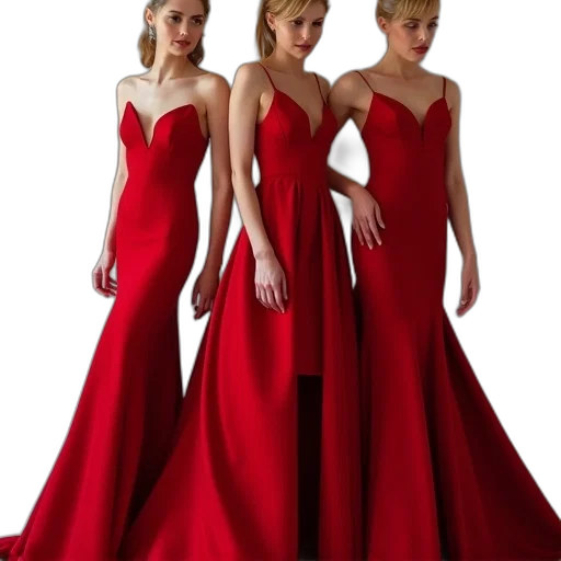 dress, photorealistic, red, prom, has, two, different, necklines transparent PNG cut-out