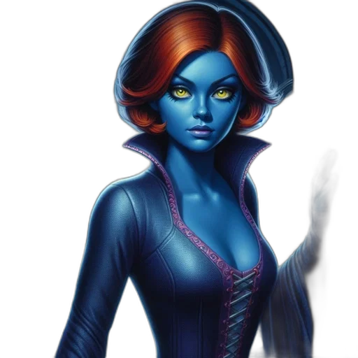 concept art, comic book art, fantasy art, photorealistic, blue, unusual, woman, electric-blue transparent PNG cut-out