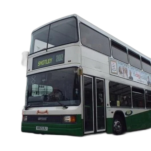 staff, photorealistic, 3d render, concept art, green, white, double-decker, bus transparent PNG cut-out