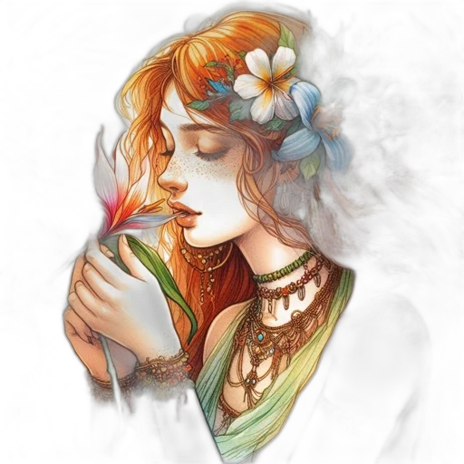 flower, jewelry, fantasy art, watercolor, photorealistic, concept art, fire, green transparent PNG cut-out