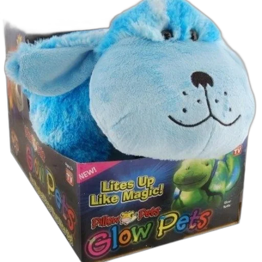 blue, stuffed, animal, glowing, eyes, nose, shown, box transparent PNG cut-out