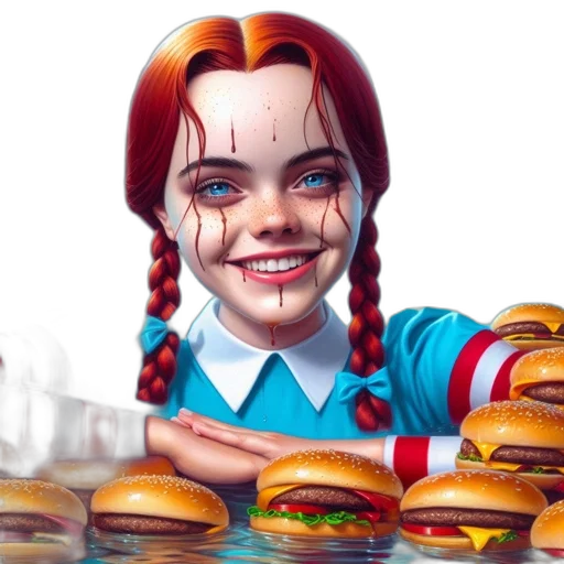 food, face, concept art, comic book art, photorealistic, 3d render, young, girl transparent PNG cut-out