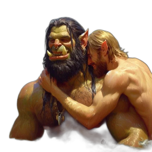 concept art, fantasy art, photorealistic, oil painting, underwater, two, males, orc-like transparent PNG cut-out