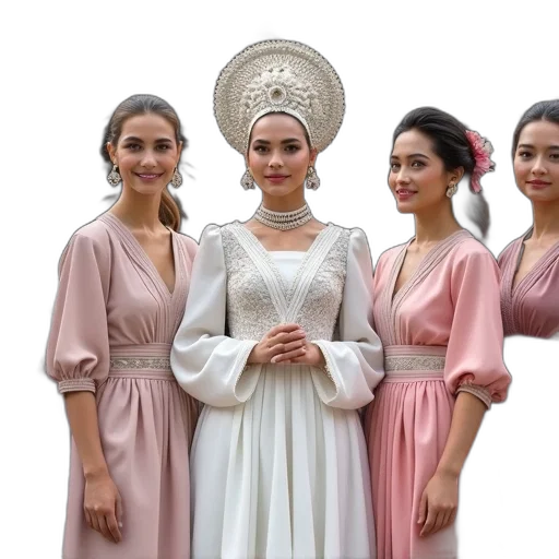 dress, staff, crown, pastel, group, women, traditional, attire transparent PNG cut-out