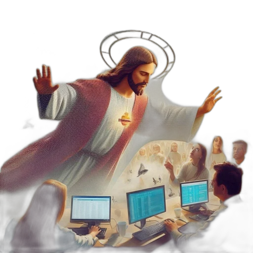 staff, 3d render, pixel art, concept art, vaporwave, jesus, christ, figure transparent PNG cut-out