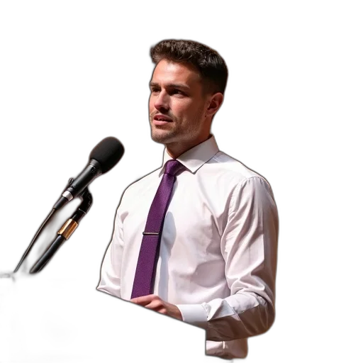 staff, jacket, face, man, white, shirt, purple, tie transparent PNG cut-out