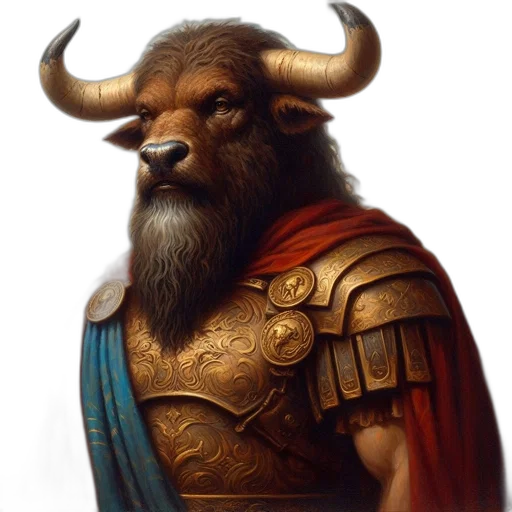animal, face, fantasy art, concept art, photorealistic, comic book art, bull-headed, figure transparent PNG cut-out