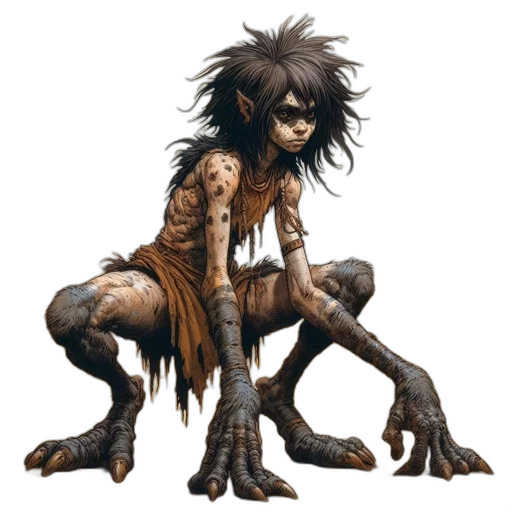 creature, animal, hair, concept art, fantasy art, comic book art, photorealistic, dark transparent PNG cut-out
