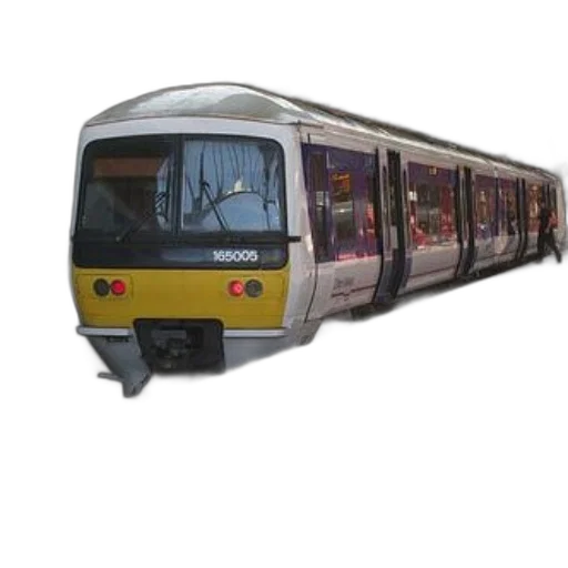 3d render, yellow, white, train, number, 165005, parked, station transparent PNG cut-out