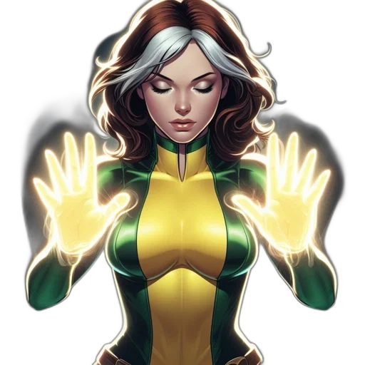 comic book art, concept art, fantasy art, pixel art, green, female, superhero, resembling transparent PNG cut-out