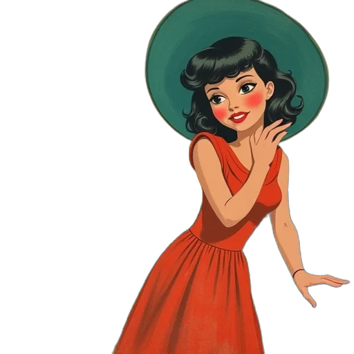 dress, hat, cartoon, concept art, photorealistic, comic book art, red, atomic transparent PNG cut-out