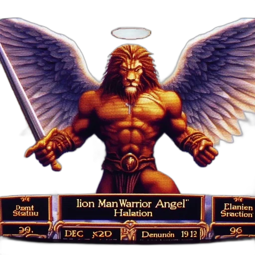 fantasy art, concept art, pixel art, comic book art, anthropomorphic, lion, angel, wielding transparent PNG cut-out