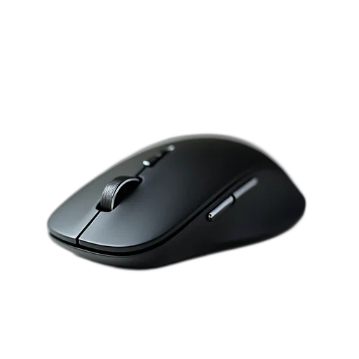 3d render, photorealistic, black, wireless, mouse, sleek, design, silver transparent PNG cut-out