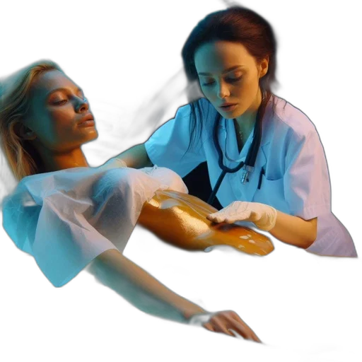 staff, photorealistic, inside, calming, wellness, space, woman, receives transparent PNG cut-out