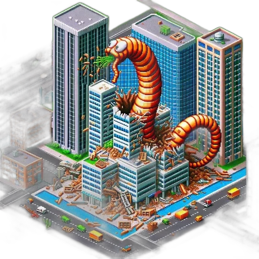building, pixel art, concept art, 3d render, cyberpunk, massive, orange, worm transparent PNG cut-out