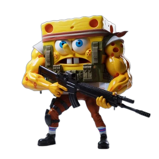robot, weapon, concept art, 3d render, pixel art, unusual, depiction, spongebob transparent PNG cut-out