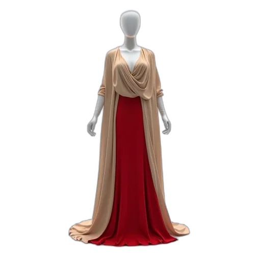 dress, jewelry, 3d render, concept art, red, mannequin, dressed, long transparent PNG cut-out