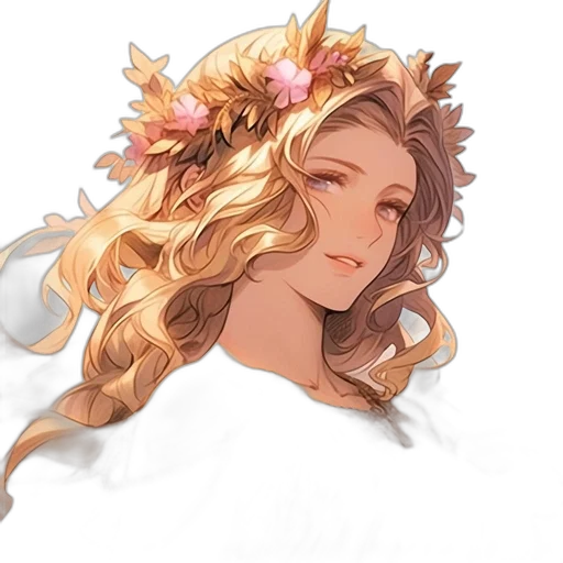 crown, flower, face, staff, fantasy art, pixel art, concept art, watercolor transparent PNG cut-out