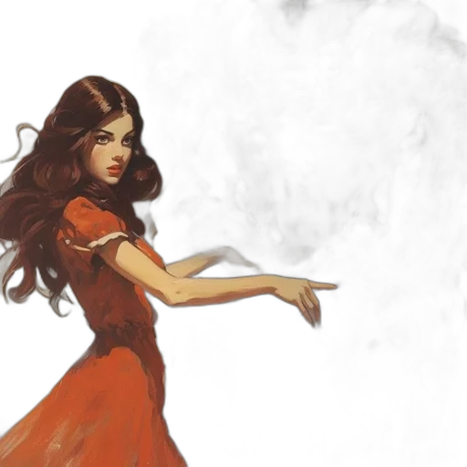 dress, fantasy art, concept art, comic book art, watercolor, fire, red, golden transparent PNG cut-out