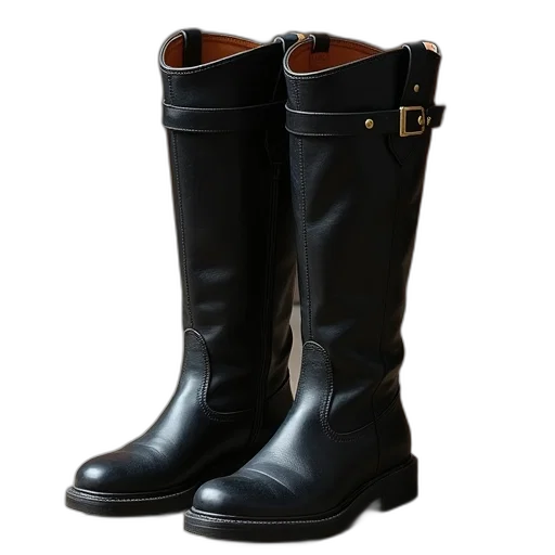 shoes, photorealistic, original, black, leather, ranger, boots, 60s transparent PNG cut-out
