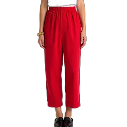 red, woman, standing, her, hands, sides, wearing, white transparent PNG cut-out