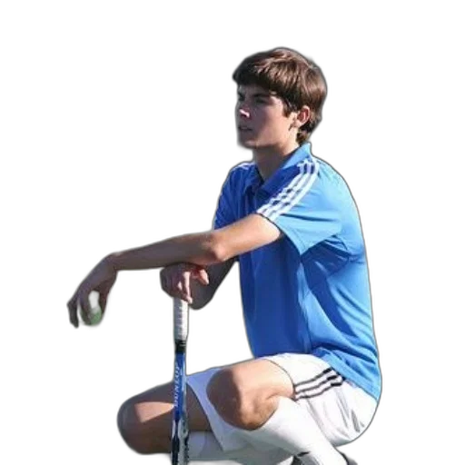 staff, young, man, blue, shirt, white, shorts, holding transparent PNG cut-out