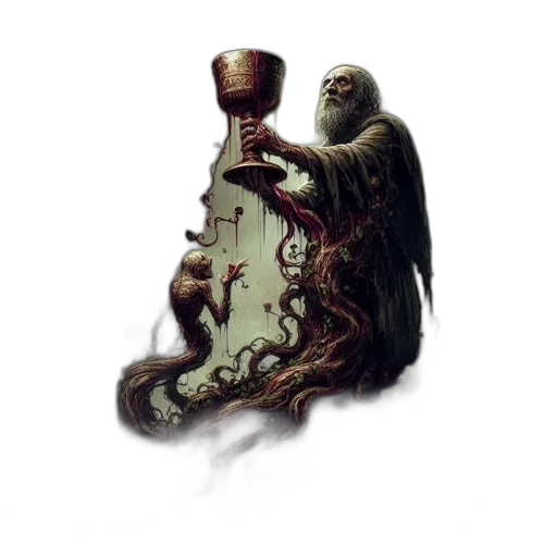 bottle, staff, creature, mask, concept art, fantasy art, 3d render, pixel art transparent PNG cut-out