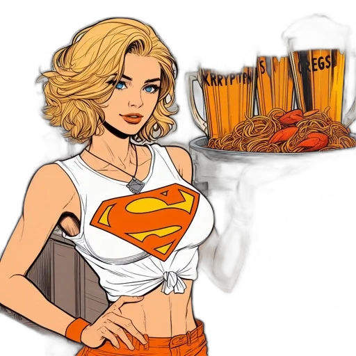 comic book art, concept art, cartoon, fantasy art, athletic, woman, donning, superman-logoed transparent PNG cut-out