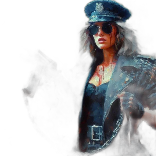 jacket, weapon, concept art, photorealistic, cyberpunk, fantasy art, woman, clad transparent PNG cut-out